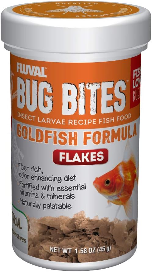 Fluval Bug Bites Goldfish Fish Food, Flakes for Small to Medium Sized Fish, 1.59 oz., A7339, Brown
