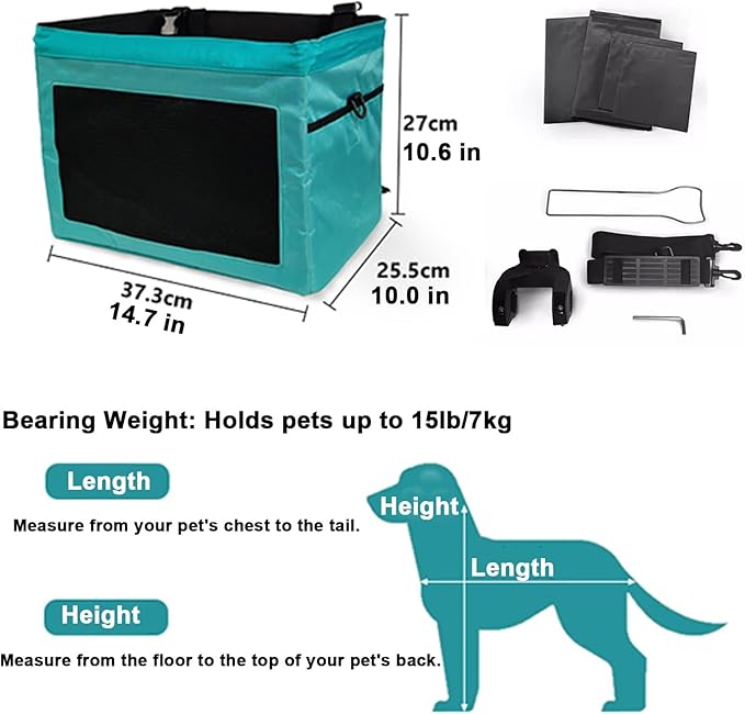 Bicycle Front Basket, Dog Car Seat with Safety Rope, Folding Detachable Quick Release Easy Install, for Pet, Shopping, Commuter, Camping and Outdoor(Color:Green)