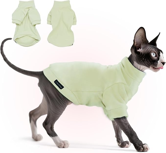 Fleece Sphynx Cat Clothes Soft Hairless Cat Clothes Pullover Cat Sweater for Chihuahua All Season Light and Warm Kitten Cloth for Cats Only Puppy Clothes Small Dog Sweater (Pale Green, Small)