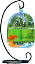Transparent Hanging Glass Aquarium Fish Tank Bowl - Stylish Round/Rectangle Shape with Rack Holder for Home Decoration(White-01)