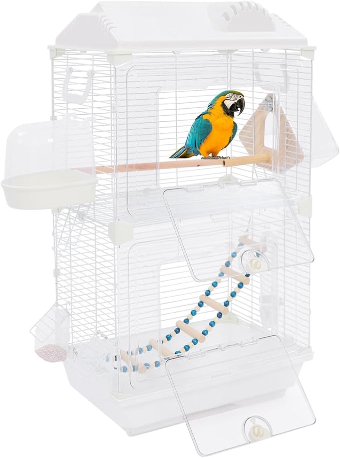 Two-Tier Bird Cage with Double-Door Design, 27.95in Roof Top Bird Cage, Parakeets Flight Parrot Cage, Medium Small Bird Cages for Their Beloved Birds, 15.74 * 11.02 * 27.95in