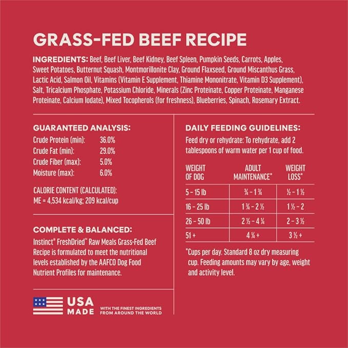 Instinct Freeze-Dried Meals, FreshDried Bites, Natural Dog Food, Grain-Free - Grass-Fed Beef, 25 oz. Bag