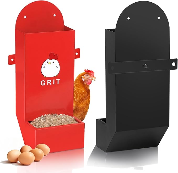 Chicken Grit and Oyster Shell Feeder Combo, Heavy Duty Metal Automatic Chicken Feeders，Stable Chicken Feeder - Anti-Tip Rod Included, Chicken Coop Accessories Built for Busy Keepers