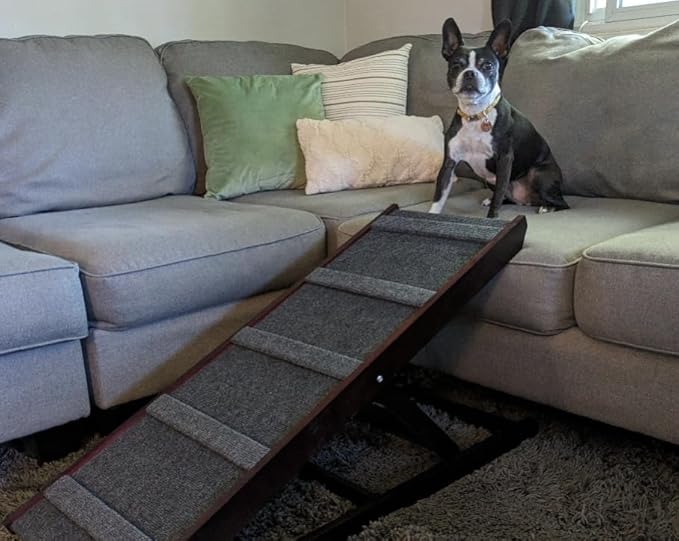 Dog-Proofer Pet Ramp - Lightweight and Durable Non-Slip Design for Pets Up to 150 Pounds, 6 Adjustable Easy-Access Heights, Folds Flat for Compact Storage, Up to 24.68 Inches Tall (Walnut)