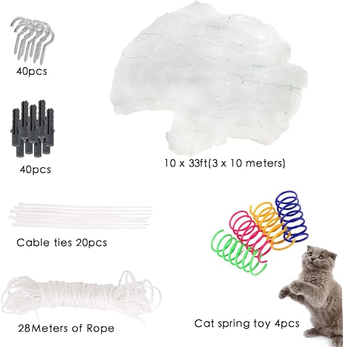 Cat Balcony Net Cat Netting Balcony Rail Net Cat PET Balcony Anti Fall Netting Cat Fence Nets Transparent Nylon Pet Mesh Fence Anti Fall Netting for Balcony Window Stairs (10 * 33ft, White)