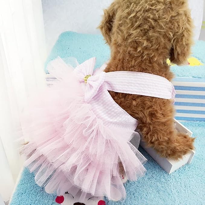 Dog Dresses, Fashion Pet Dog Clothes, Striped Mesh Puppy Dogs Princess Dresses (Pink/Blue/Denim(3pack), X-Small)