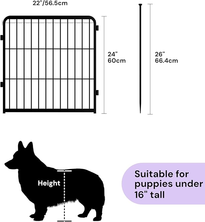 SunsGrove Dog Playpen Outdoor, Heavy Duty 24 Inch 4 Panels Puppy Play Pen for Indoors, Free and Safe Play Dog Fence, Black