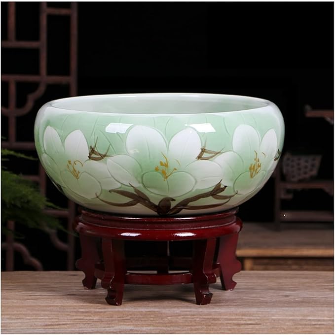 Aquarium Aquarium Fish Tank Blue and White Ceramic Goldfish Bowl Home Living Room Office Desktop Fish Culture Bowl Aquarium Starter Kits Fish Tank Decorations (Color : B, Size : 41CM)