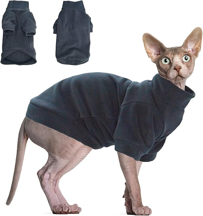 Sphynx Cat Sweater Hairless Cat Clothes Sweater Shirt Soft Warm Long Sleeves Pullover Pet Clothes Pajamas Dog Cloth for Small Dogs Jumpsuit Pet Sweaters (Dark Blue, Large)