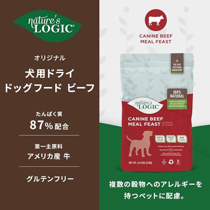 Nature's Logic Dry Dog Food - 100% Natural - No Synthetics - For All Ages, Sizes, Breeds - Free From Common Allergens, High Protein - Beef Meal Feast, 4.4lbs