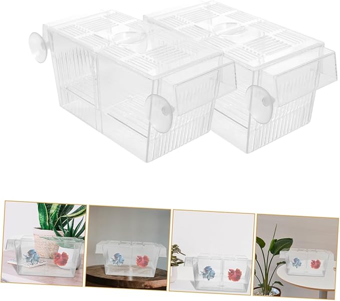 Happyyami 4pcs Floating Fish Breeding Box Plastic Separator Incubator Dual-Layer Betta Fry Hatchery Isolation Case Aquarium Fish Tank Accessory for Aquarium Breeding