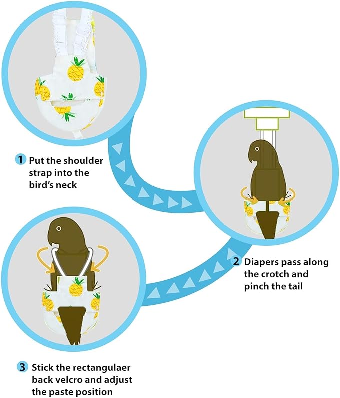 6-Piece Bird Diaper Set for Parrots, Reusable Protective Flight Suits with Waterproof Inner Layer, Washable Urine Wet Suit for Cockatiel, Parakeet, Budgie, and Small Birds(L)