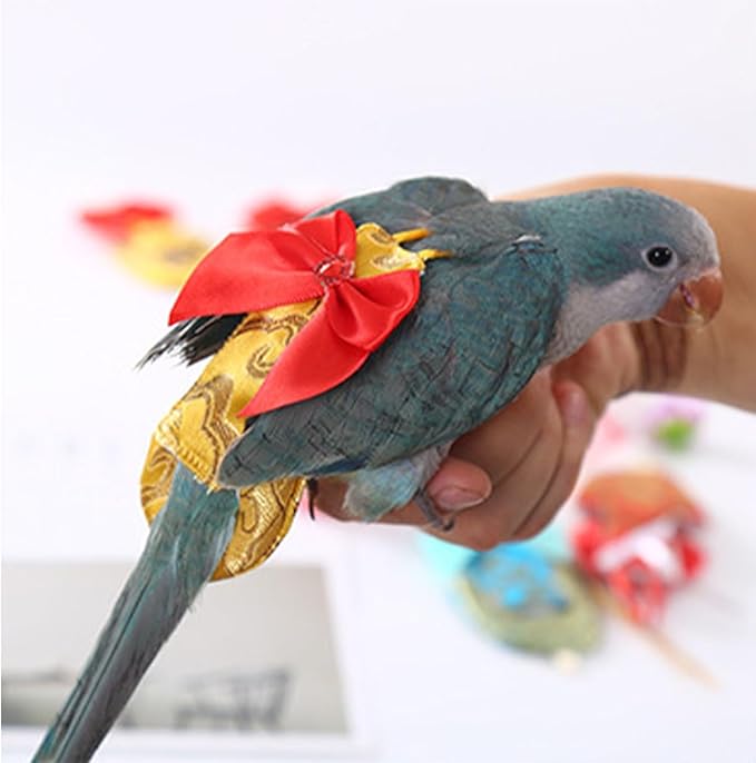 Escape-Proof Parrot Adjustable Flight Suit with Bow(Without Leash), Standalone Reusable Bird Nappy Clothing for Cockatiels,Parakeets & Medium Parrots - Breathable Nylon(Yellow Nylon-L)