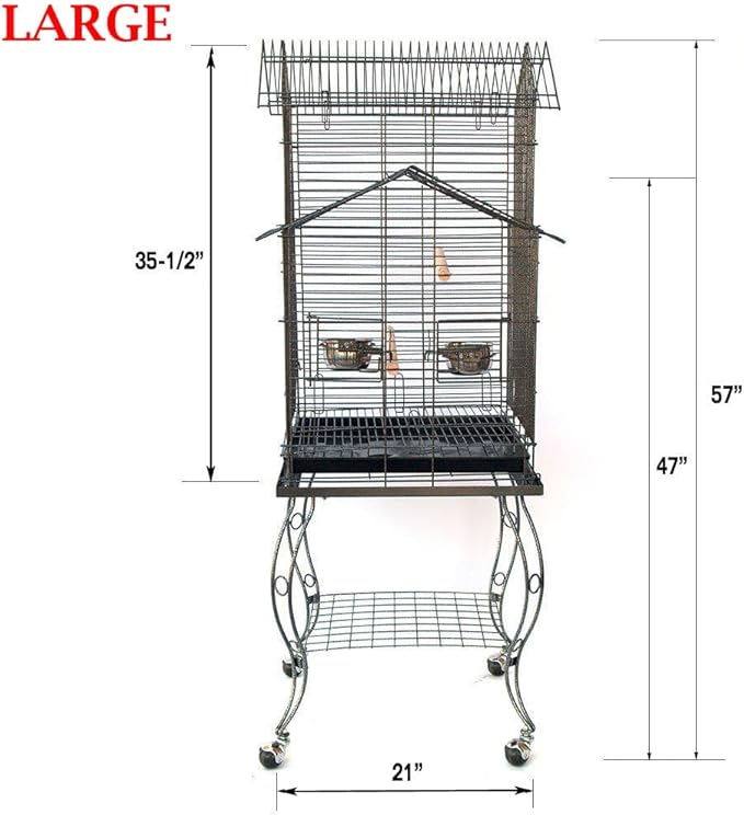 20-Inch Pagoda Roof Top Parrot Lovebird Cockatiel Cockatiels Parakeets Home House Cage with Removable Rolling Stand