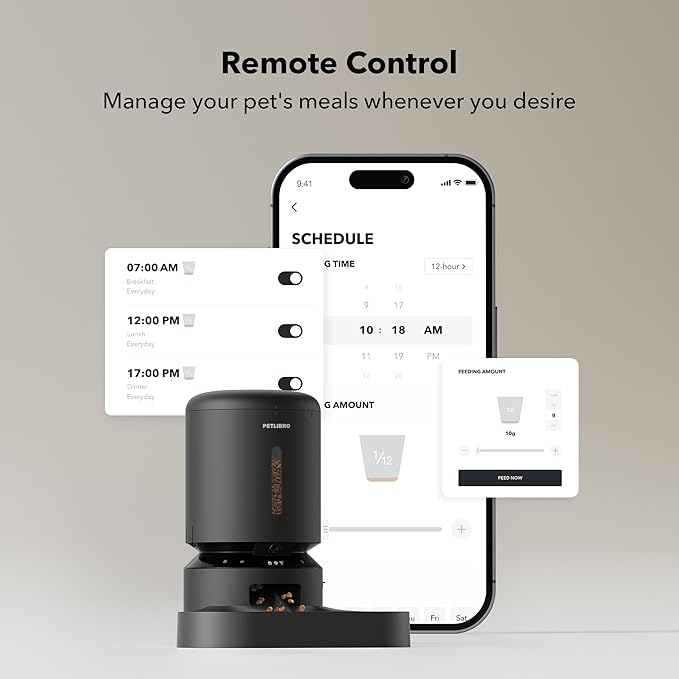 PETLIBRO Automatic Cat Feeder with Camera for Two Cats,1080P HD Video with Night Vision,5G WiFi Pet Feeder-with 2-Way Audio for Cat&Dog,Low Food&Motion-&Sound Alerts,Dual Tray,Black 5L,(Pack of 4)