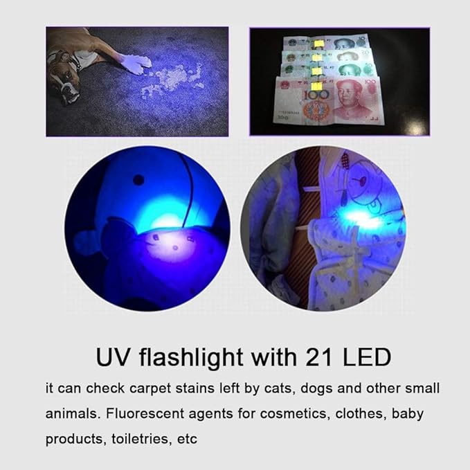 Generic Uv Flashlight, Uv Light Mini Torch Light Urine Light Detector 21 LED Flashlight Ultra Violet Pet Urine Detector Light for Dog Cat (without tail strap), Generic12wikvf7h0-02