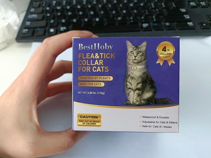 Flea and Tick Collar for Cats (4 Pack), Plant-Powered with Natural Essential Oils, Water-Resistant, Adjustable for All Cats & Kittens (Black)