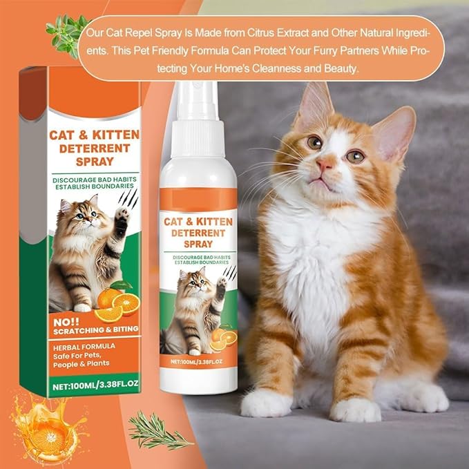 Cat Deterrent Spray for Indoor and Outdoor, Safe Indoor & Outdoor Deterrent for Furniture & Carpet Protection, Natural Anti-Scratch Spray for Cats, for Sofa, Rugs, Chairs,100ML| 3.4oz