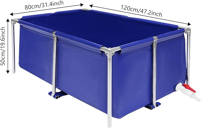 Canvas Fish Pond with Drain Valve, 47.2×31.4×19.6in Foldable Canvas Fish Tank, Portable Koi Breeding Pond Aquarium Water Tank