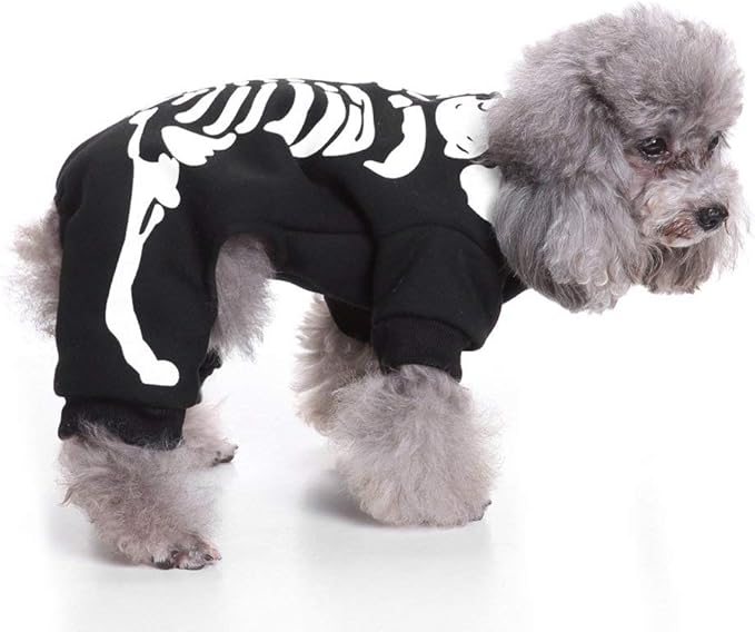 Halloween Fancy Fleece Dogs Cats Warm Pajama Coat Skeleton Costumes for Teddy, Pug, Chihuahua, Shih Tzu, Yorkshire Terriers, Papillon B-Black/White M