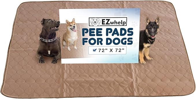EZwhelp Reusable Dog Pee Pads - Waterproof Training Pads for Dogs - Washable & Sanitary - Rounded Corners - Laminated, Lightweight, Durable - Pet Essentials for Puppy Training and Whelping - 72" x 72"