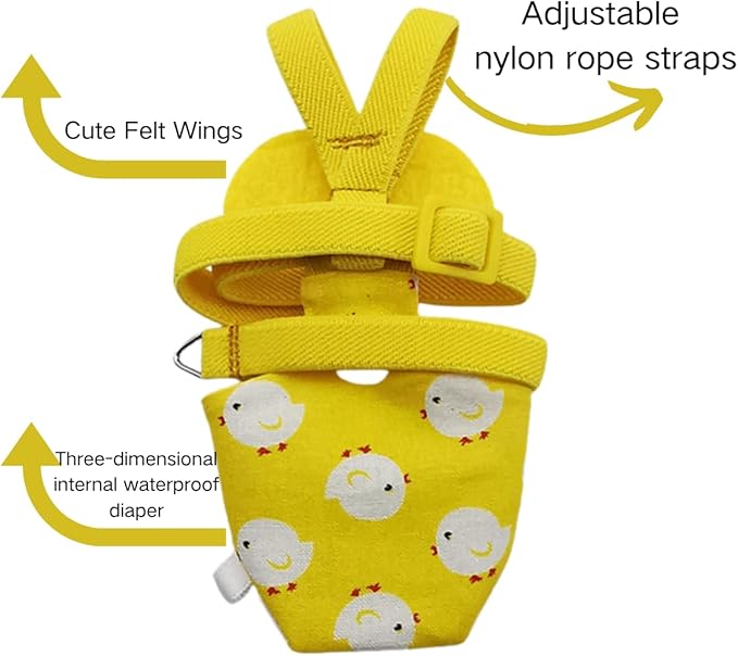 Adjustable Bird Diaper Harness Flight Suit Clothes with 80 Inch Flying Leash Rope for Parrots Conure Cockatiel (Yellow,Macaw)