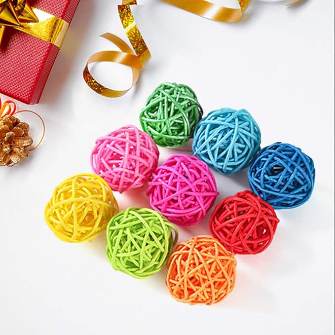 80 Pieces Wicker Rattan Balls Parrot Bird Toys Chewing Toys for Parakeet Budgie Cockatoo, Grapevine Ball for Birds, DIY Craft Party Wedding Multi-Colored (80 pcs, 1.18In)