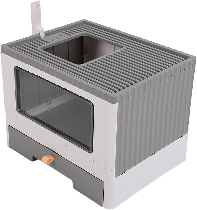 Cat Litter Box, Enclosed Cat Litter Boxes Foldable Toilet Box Potty with Front Door and Scoop Top Entry for Adult Kitten, 17.7x13.4x13.2in (Gray)