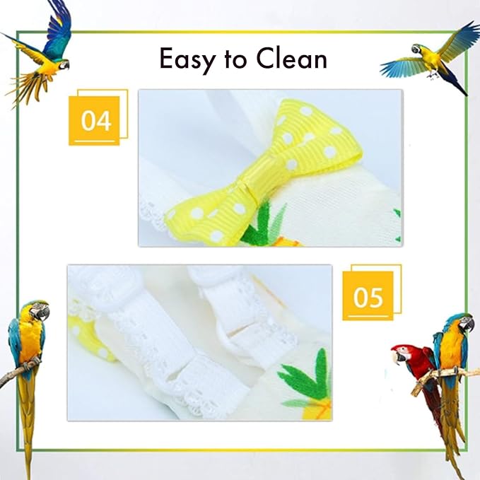 Bird Diaper Carrier Flight Suit Straps, Reusable Training Diaper Set Liners with Hook and Tow Eyes for Parrots and Cockatiels (Strawberry Red, M)