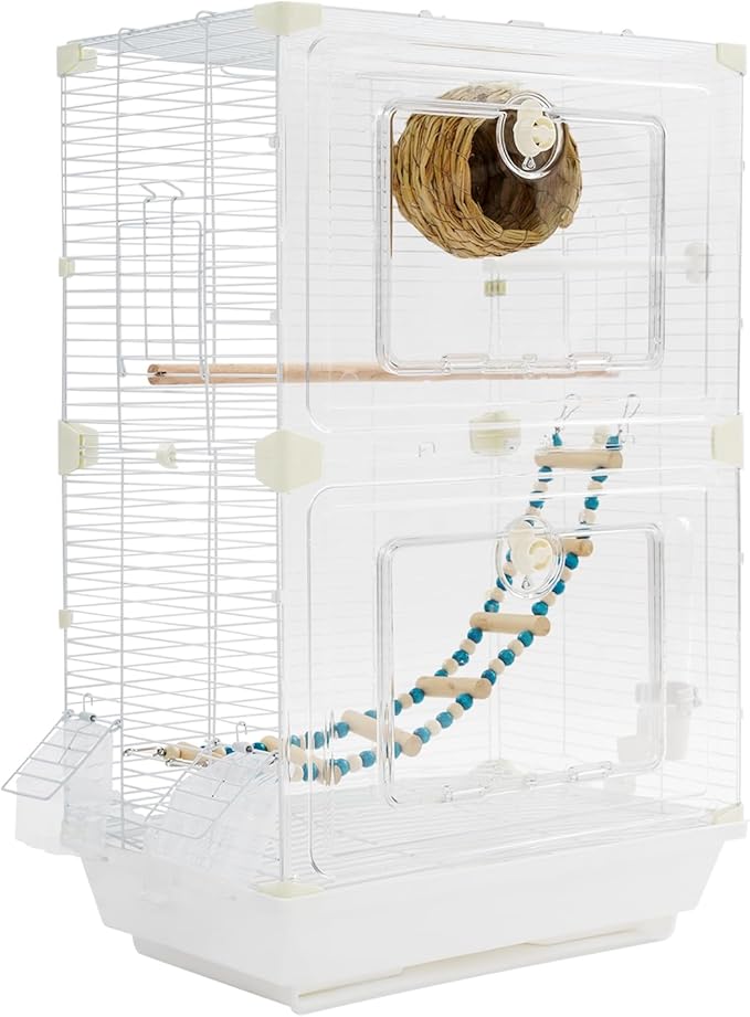 Two-Tier Bird Cage Medium Small Bird Cage Flight Cage with Stand Food Containers 30’’h Bird Cages with Pull Out Tray and Feeder Detachable Pet Flight Birdcage for Parrot Lovebirds (E)