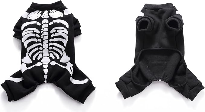 Halloween Fancy Fleece Dogs Cats Warm Pajama Coat Skeleton Costumes for Teddy, Pug, Chihuahua, Shih Tzu, Yorkshire Terriers, Papillon B-Black/White M