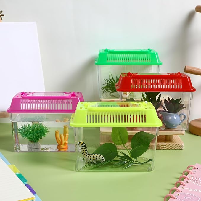 UPKOCH 4pcs Portable Fish Tank Pet Box Tank Fish Decoration Goldfish Crab Gel Reptile Basket Handheld Kit Accessories Stick Insect Aquariums Frog Terrarium Plastic