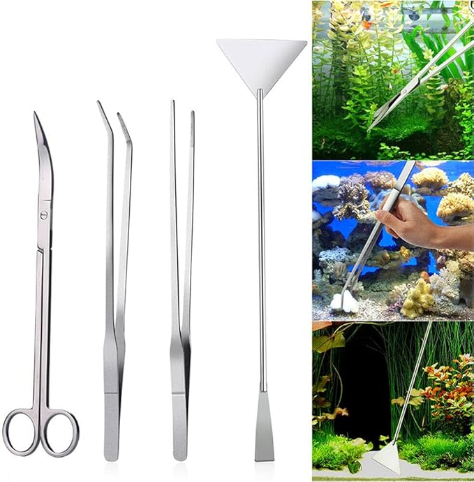 Aquarium Plants Tools, Aquascaping Tweezers Scissor Spatula Tool Stainless Steel Aquarium Tank Aquascaping Tools Set for Fish Starter Kits (3pc/4pc/5pc) (5 PCS)