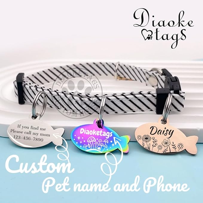Stainless Steel Cat ID Tag Personalized Pet Tags with up to 4 Lines of Custom Text, Small Pet Mini Dog Cat Tag Lightweight, Engraved on Both Sides, Multiple Patterns Colors Size Options (Oasis)