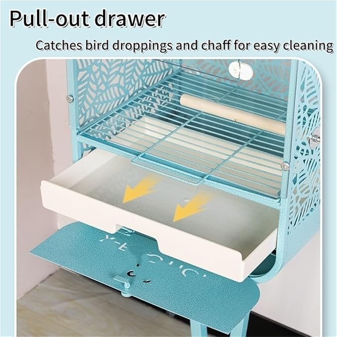 Metal Birdcage with Stand, Decorative Small Bird Cage for Parakeets, Cockatiels, Budgies, Indoor Bird Decor for Home(Light Gray)