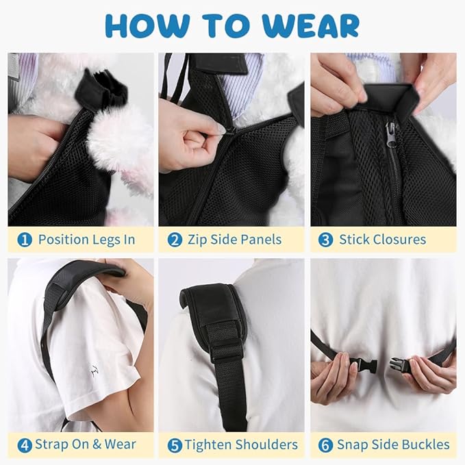 Mosago Dog Backpack Carrier with Thick Padded Bottom Support, Legs-Out Puppy Chest Carrier for Small Dogs 2.5–4 lbs, Adjustable Pet Front Carrier for Walking, Hiking, Camping, and Traveling
