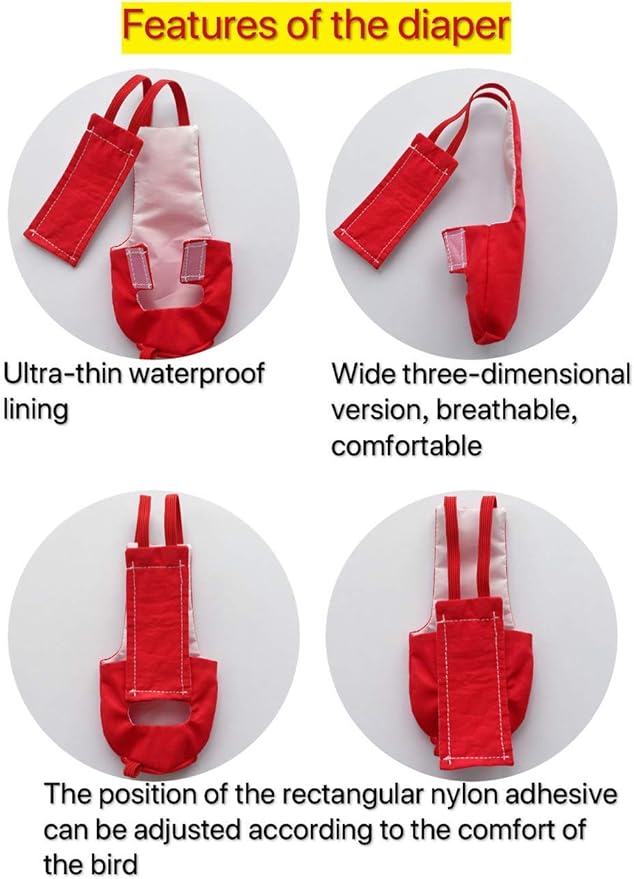 Parrot Diaper Bird Flight Suit, Bird Clothes, Waterproof Lining Pet Bird Supplies (S, Red)
