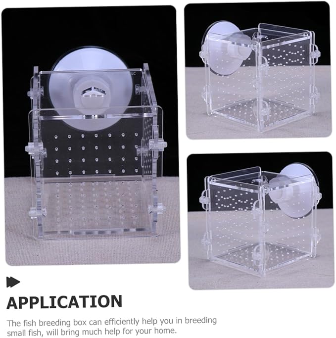 Mobestech Acrylic Fish Breeding Box with Divider 8x8x8.8cm Aquarium Fish Isolation Case Breeder Container for Betta Fry Shrimp Hatchery