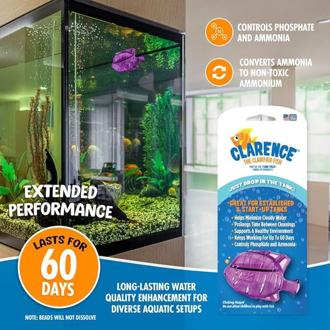 Aquarium Water Clarifier | Clear Cloudy Fish Tank Water Treatment, Safe for Freshwater & Saltwater Fish and Plants - Orange & Purple, 2 Pack