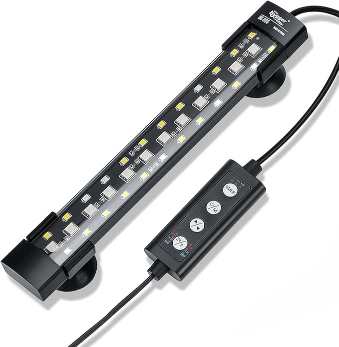 hygger 24/7 Mode Submersible Aquarium LED Light, Full Spectrum Hidden Fish Tank Light with 3 Rows Beads 7 Colors Auto On Off Sunrise-Daylight-Moonlight, Adjustable Timer Brightness 6W
