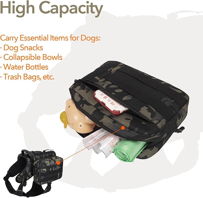 x Jumahe Dog Hiking Backpack for Large/Giant Dogs – 2 Spacious Side Bags, Breathable Waterproof Fabric, Fits Chest 30"-40" (85-120 lbs), 5 Adjustable Buckles, Outdoor Travel Vest,Camo