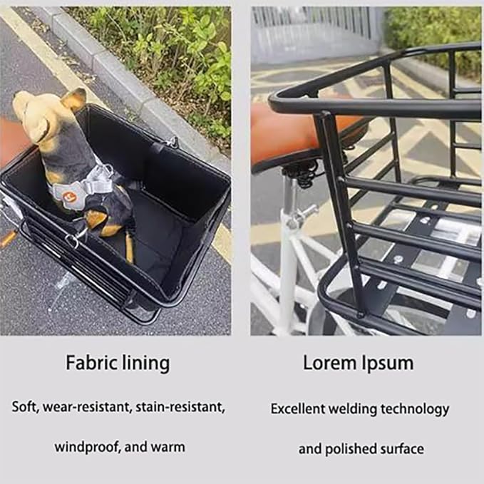 Bike Dog Carrier Rear Mount – Steel Pet Bicycle Basket with Padded Liner, Safety Tether & Strap Kit – Universal Rear Rack Dog Seat for Small Dogs/Cats
