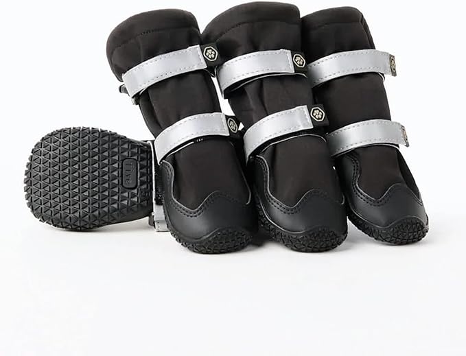 Spark Paws Dog Shoes, Waterproof Dog Boots for Medium to Large Dogs, Non Slip, Breathable Dog Booties and Paw Protectors - 4PCS Doggie Hiking Boots with Reflective Straps - Black - Size 7