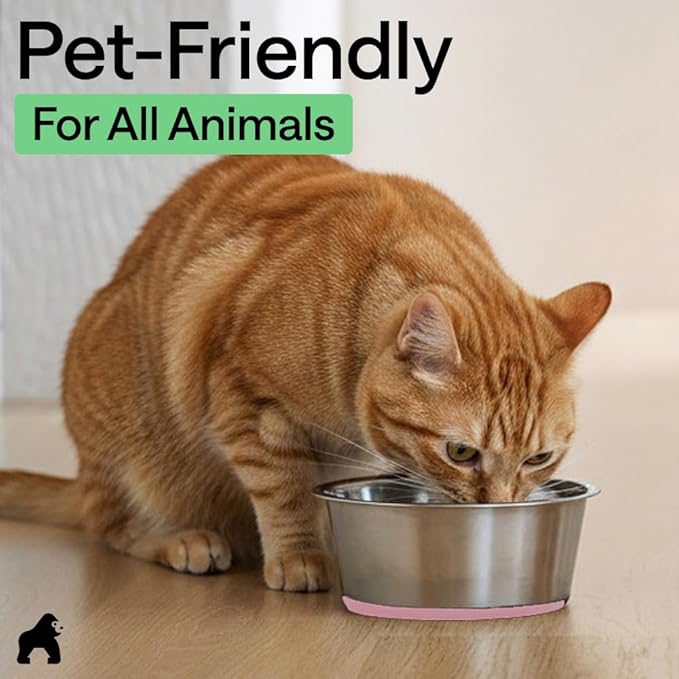 GORILLA GRIP Set of 2 Dog Bowls, Holds 8 Cups (64 fl oz), Heavy Duty Metal Food and Water Bowl for Feeding Dogs and Cats, Dishwasher Safe, Rust Resistant Stainless Steel, BPA Free Rubber Base, Lt Pink