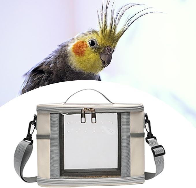 Bird Carrier Bag Bird Travel Cage Small Animal Carrier Guinea Pig Carrier for Budgies, Sugar, Glider Small Pets Lovebirds, Beige L