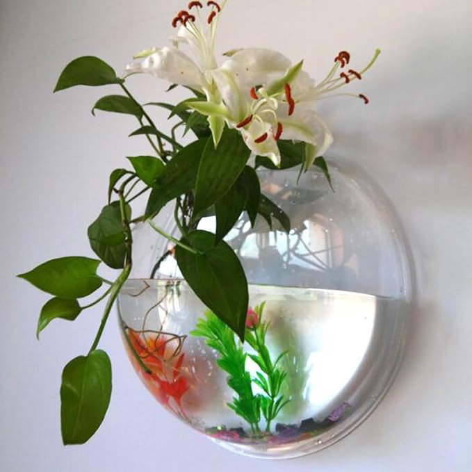 Wall Hanging Fish Bowl,Acrylic Wall Mounted Plant Pot,Small Fish Tanks,Decorative Planter Aquariums,for Home Office Decor
