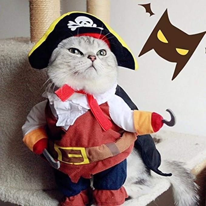 Idepet New Funny Pet Clothes Pirate Dog Cat Costume Suit Corsair Dressing up Party Apparel Clothing for Cat Dog Plus Hat (Medium)