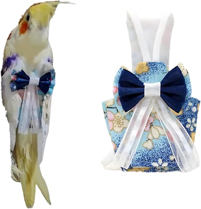 Bird Flight Suits Diapers, Parrot Diapers for Monk Parakeets, Cockatiels, Parrot Clothes Costume, Bird Training Nappy Suit Liners Clothes (Large,Blue-A)