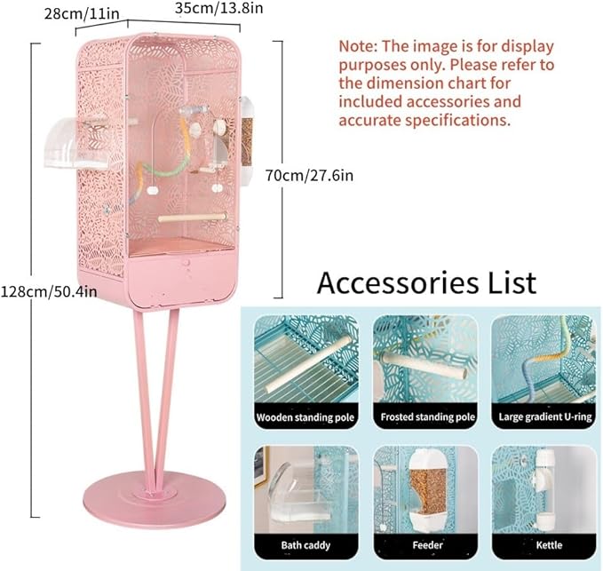 Metal Birdcage with Stand, Decorative Small Bird Cage for Parakeets, Cockatiels, Budgies, Indoor Bird Decor for Home(Light Gray)