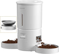 Automatic Cat Feeder for 2 Cats,6 Meals/Day,12 Portions/Meal,Dual Power Double Bowls,Dry Pet Food Autofeeder,10S Voice Record,Flexible Programmable Schedule Timer(White,Stainless Dual Bowls)